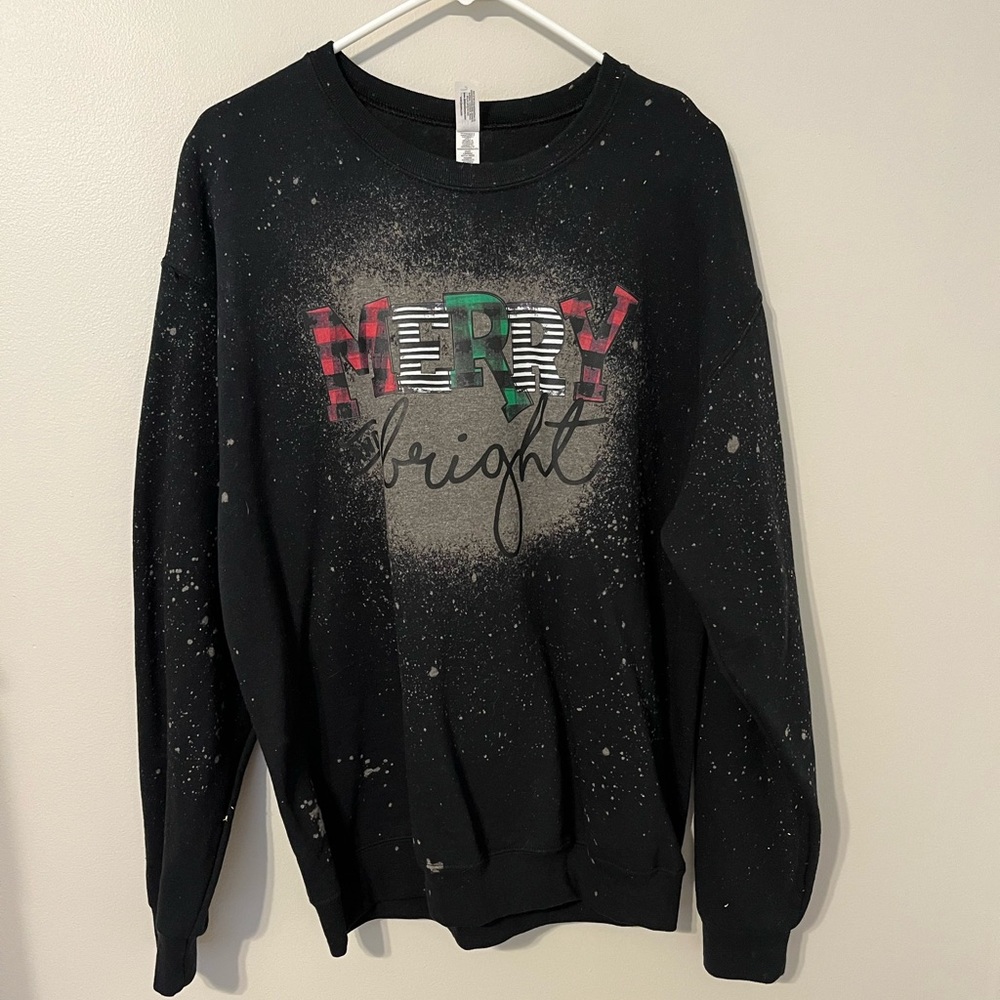 Bleached “Merry and Bright” Black Sweatshirt